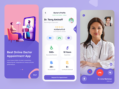 Profile & Video Page- Doctor Appointment App android app application apps call screen creative doctor appointment doctors illustration ios ios app medical minimal onboarding profile ui design user experience userinterface ux design video chat