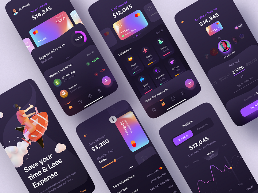 Finance Mobile App Interface Dark by Shafiqul Islam 🌱 for QClay on Dribbble