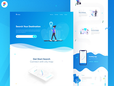 CityMap Landing Page Design app application figma illustration landing page minimal product design ui design ux design vector web app web template