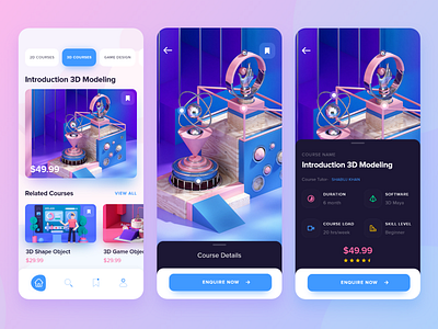 Online Study App - iOS 3d app appdesign course creative illustration ios minimal online ui design ux design