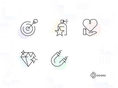 Odore Icon Set 1 dart design diamond heart homepage icon set iconography landing page magnet perfume sampling star ui ux web design website