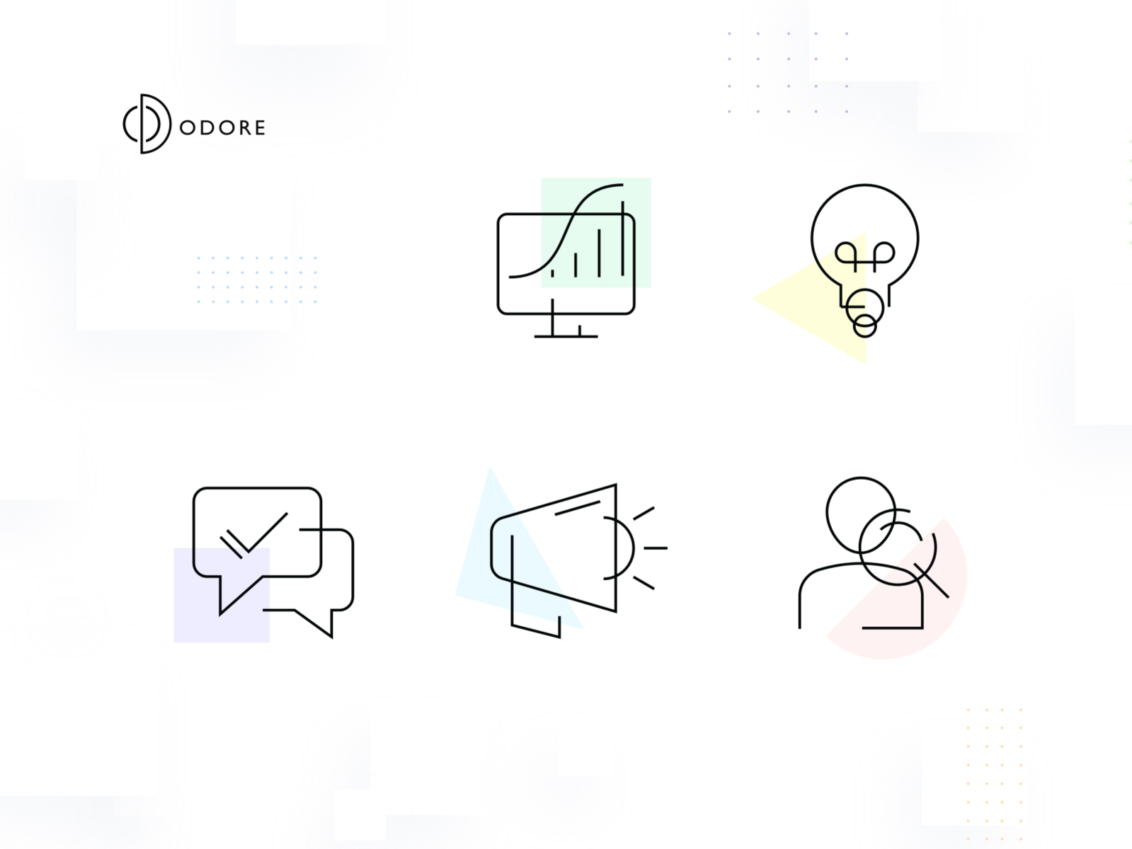 Odore Icon Set 2 chart chat icon set iconography lightbulb megaphone monitor search user website