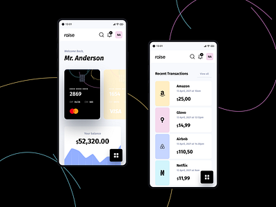 Raise Dashboard — App Concept b2b b2c banking charts credit card dashboard expenses mobile app money raise transactions ui design ux design