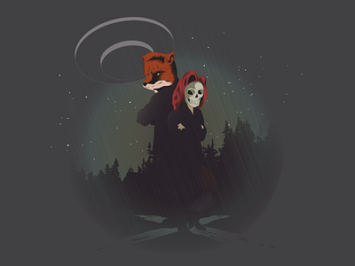Fox and Skully fox illustration parody skull space stars tshirt ufo vector xfiles