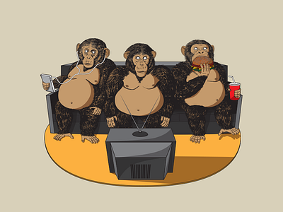 Three Modern Monkeys blind brain washed deaf fast food fat lazy media modern monkey mute smartphone tv