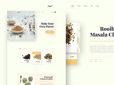 Harissa Spice Store e commerce homepage pastel recipes shop spices tea ui ux website