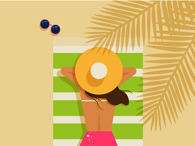 summer beach design girl hair illustration palm palmtree relax sea summer sun sunbath sunburn sunglasses sunrise sunset vacation vector