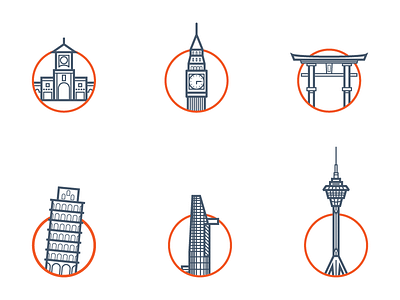 ICONS of Famous Landmarks Around the World Project Part 1 animation bigben flat gif icon icon design illustrator ui vector vietnam ux