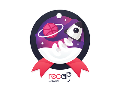 Recap badge discover dribbble emblem illustration letsrecap recap rocket space stars swivl team