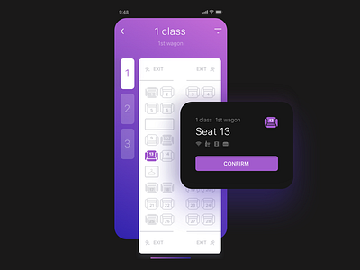 Concept App dark date seats train travel ui ux