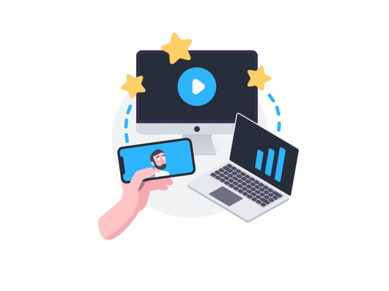 Onboarding Concept - Step 2 animation animation 2d animation design character concept clean dribbble illustration interaction ios iphonex iphonexs macbook mobile record video video app