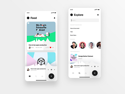 Podcasting App - Player audio black invision list mobile player playlist podcast sketch sketchapp spotify white