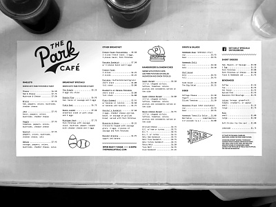 The Park Café Menu branding graphic design iconography illustration restaurant typography
