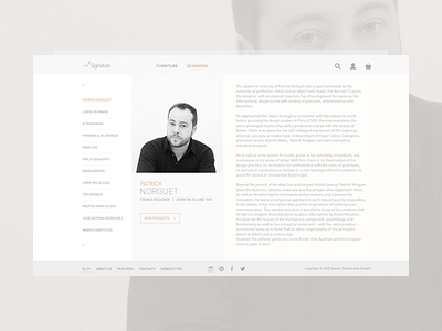 Designer Profile designer page ecommerce furniture minimal modern profile simple ui website