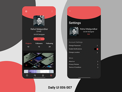 User Profile and Settings page animation app branding design illustration logo typography ui ux vector