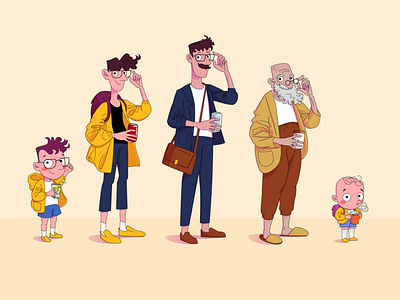 Male characters of different ages. art artwork boy cartoon cartoon character character different ages digital illustration guy illustration kid man old man vector