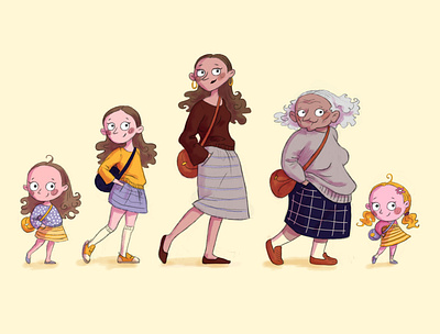 Sketch - female characters of different ages. 2d art adult art artwork baby cartoon cartoon character character digital illustration female girl illustration old old lady photoshop photoshop art woman young