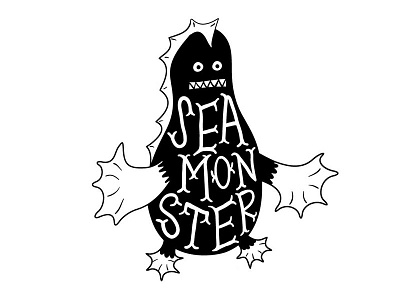 Sea Monster creature hand drawn illustration lettering monster typography