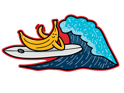 Treasure Truck Surf Banana Sticker amazon banana hand drawn illustration sticker sticker design surfing treasure truck wave