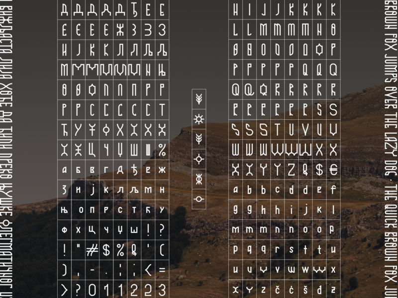 Moba - full character set alphabet azbuka cirilica cyrillic etno font moba nordic serbia srbija traditional tribal type typograhy typography word