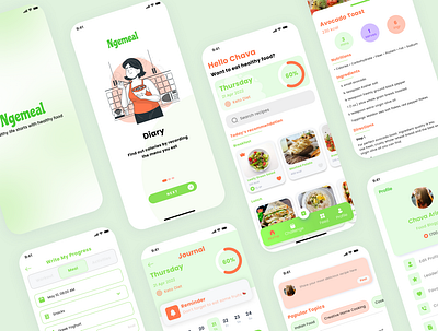 Ngemeal — Health & Diet App diet mobile apps diet tracking green color palette green mobile apps health food apps health recipe healthy app healthy diet healthy mobile apps ui ui mobile apps user interface design