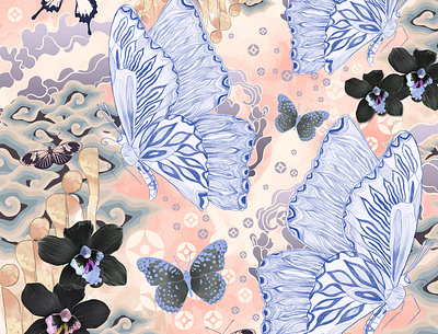 butterfly abstract animal butterfly design fashion floral flower illustration kawung megamendung orchid parang pattern surface design watercolor