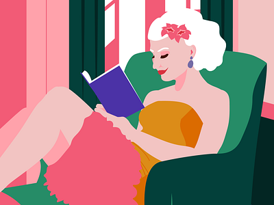 Woman reading Art Deco illustration