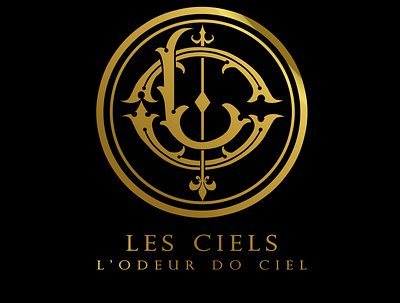 monogram for les ciels art branding calligraphy custom lettering design fancy gold icon logo typography