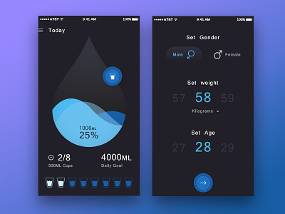 Drop1 blue dark dashboard data drop fitness health ios light theme tracking water