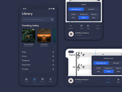 WAV – Library & Player app dark app dark ui library minimal mobile music player ui
