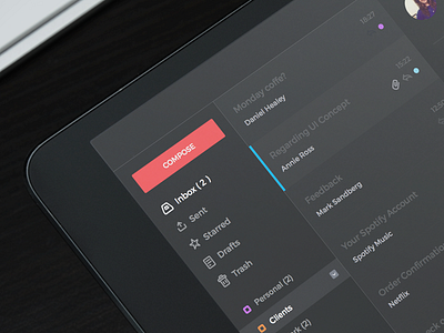 Dark UI Concept - Mail:to app concept dark email interface ipad mail mockup theme ui user web