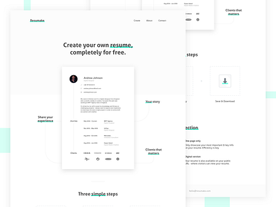 Resumake – Web app branding design icons illustration landing page mobile resume sketch web