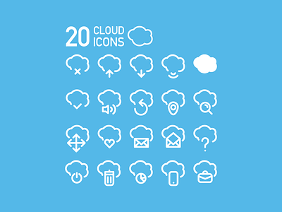 20 Cloud Icons arrow business wireless cloud free freebie icons inbox mail set stroke vector