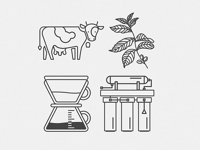Clark's Coffee icons animal bean coffee coffeemaker cow filter icon milk monogram pictogram plant water