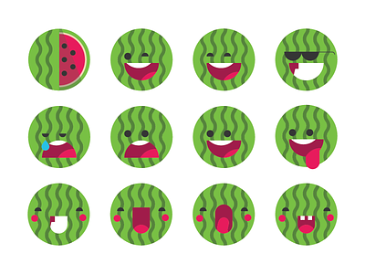 Watermelon Emoji Set dimitrova ema emoji emotion emotions fruit fun iconography icons smile tasty watermelon