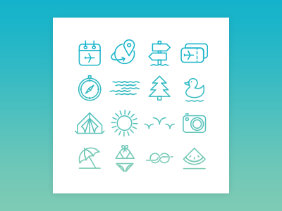 Summer Icon Set dimitrova duck ema icon iconography pictogram sea set stroke summer ui vector