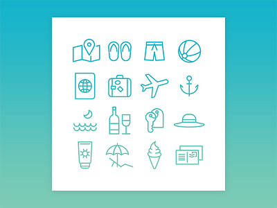 Summer Icon Set airplane icecream icon iconography pictogram set stroke summer sun travel ui vector