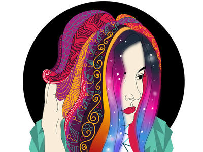 Self colorful galaxy pattern potrait self vector