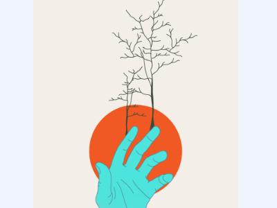 Hand 3 color cyan hand moon tree vector