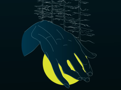 Hand 1 color green hand moon tree vector