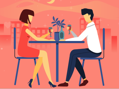 First Date couple date flat minimal vector wine
