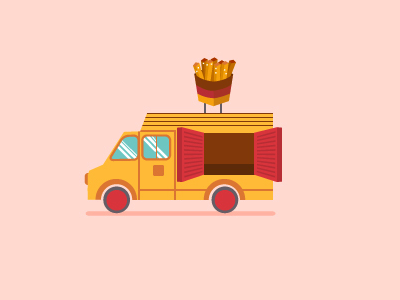 Fries Truck flat food foodtruck fries icon truck vector