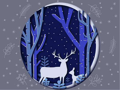 Christmas Deer 2d 3d adobe illustrator christmas deer design graphic design illustration paper cut snow tree vector winter