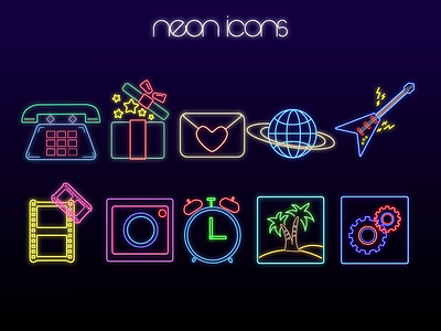 Neon icons 2d adobe illustrator design graphic design icon icons illustration line art neon neon style vector