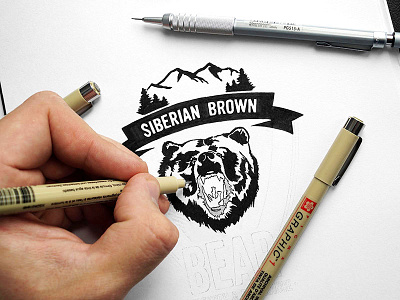 «Siberian Brown Bear: Strength & Endurance» in progress art bear brown calligraphy handlettering illustration lettering letters logo logotype siberia siberian