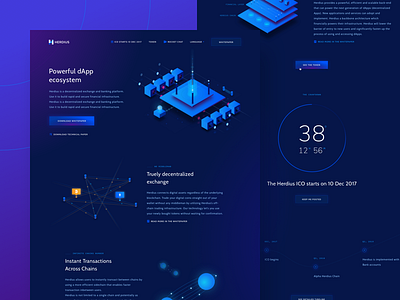 Herdius Landing Page bitcoin crypto dark illustration isometric landing page purple tech timer ui web