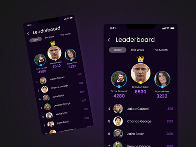 Leaderboard-UI app dark design leaderboard mobile ui