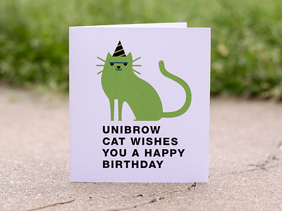 Unibrow Cat Card birthday card cat green happy helvetica