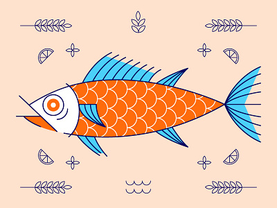 Fish bold explore fish flat geometric illustration lime line plant studio pinus