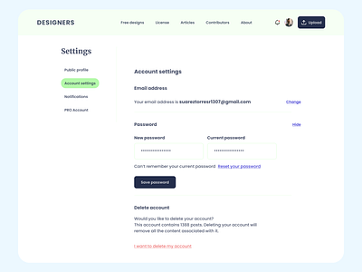 Account settings | UI Design account design figma settings ui ui design uiux user interface web design